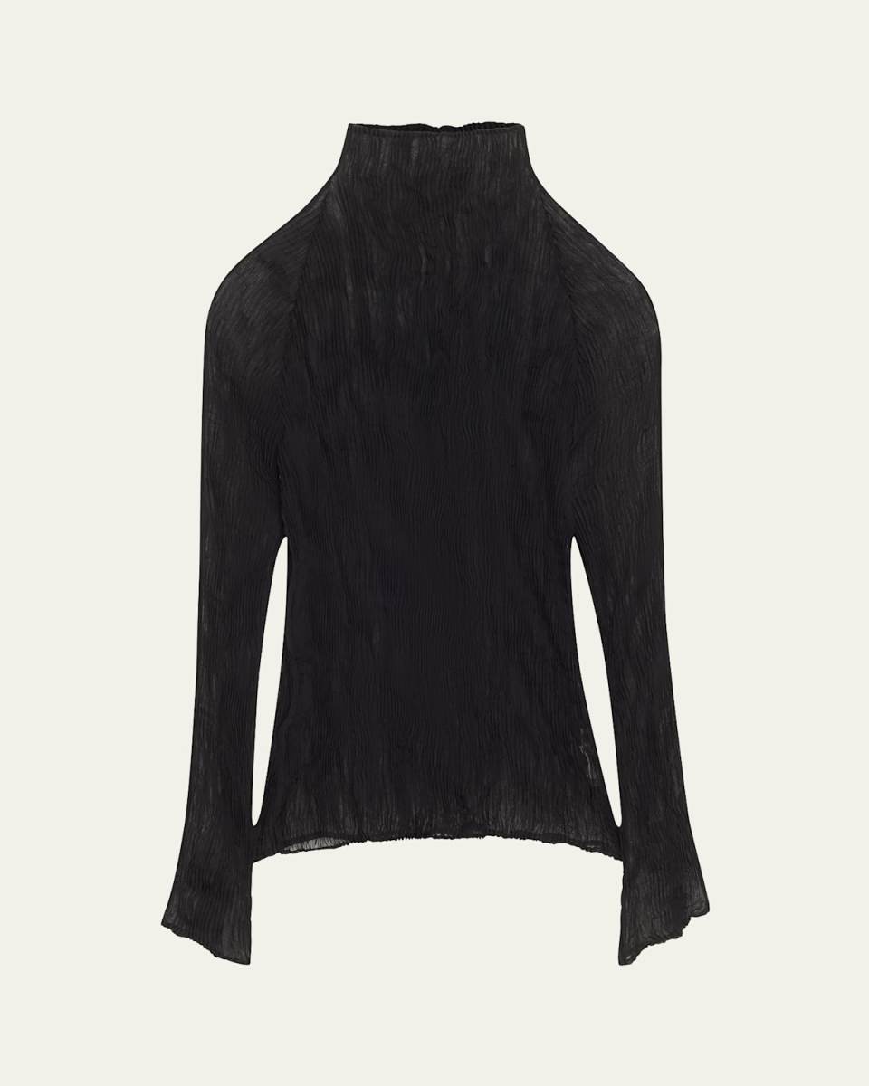 Chiffon Twist Crinkled Turtleneck Top
